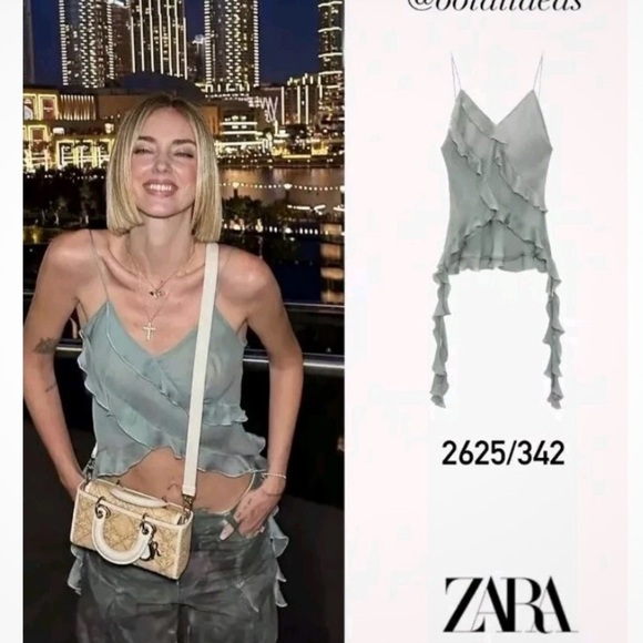 Zara Strappy Semi-Sheer Tank Top Ruffles Green Coquette Fairy Womens Size XS - Picture 2 of 6